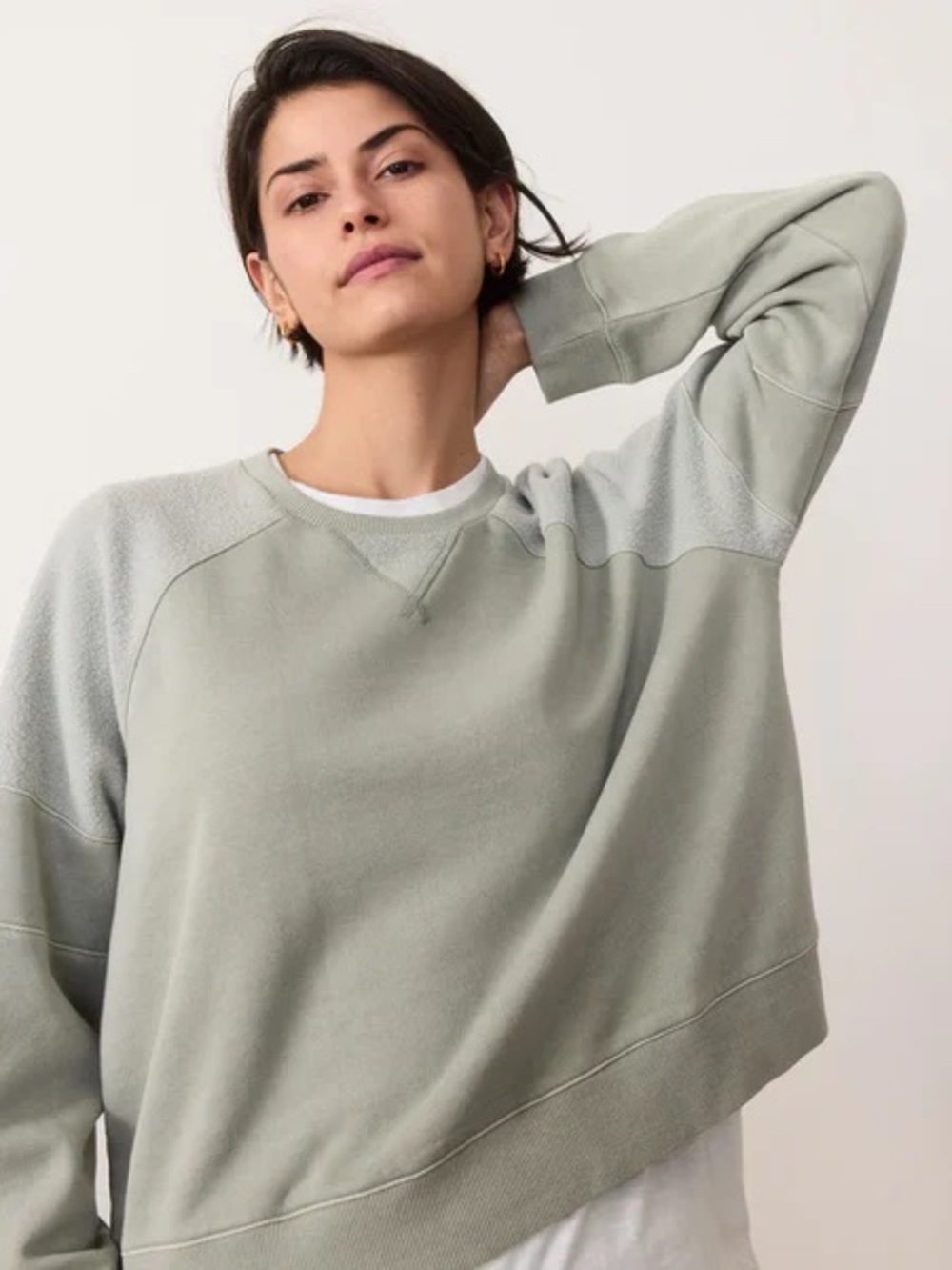 Marine Layer Light Gray Ribbed Collar Sweatshirt